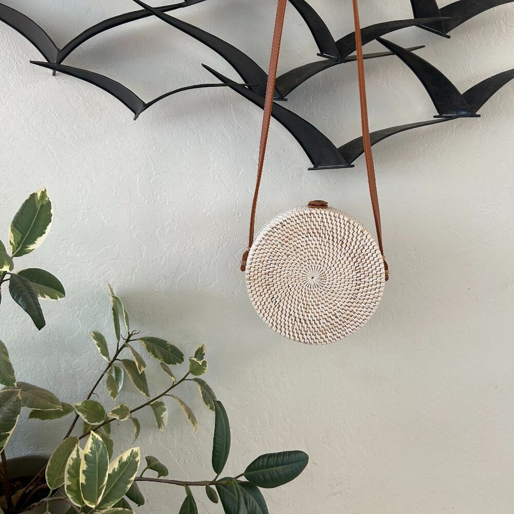Round Rattan Crossbody Bag